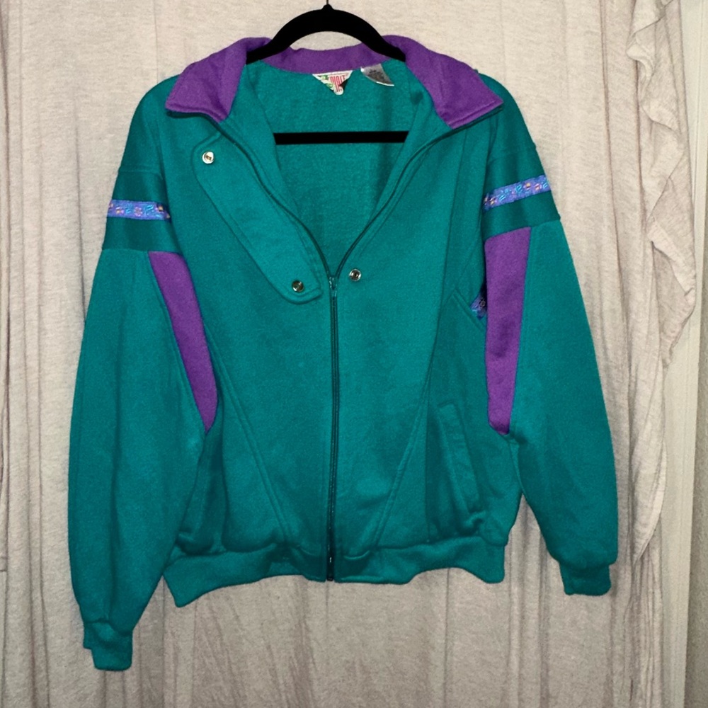 Vintage teal and purple bomber jacket